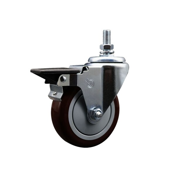 Service Caster 4 Inch Maroon Polyurethane 10 MM Threaded Stem Caster with Brake SCC-TS20S414-PPUB-MRN-PLB-M1015 - main